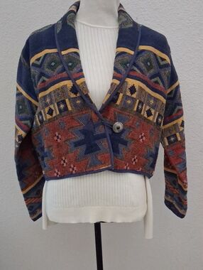 Vintage 90's New Direction Multicolor Southwestern Aztec  Tapestry Cardigan - L